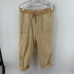 Anthropologie Hei Hei Yellow Linen Pants Roll Tab Hem Size 27 Y2K Boho